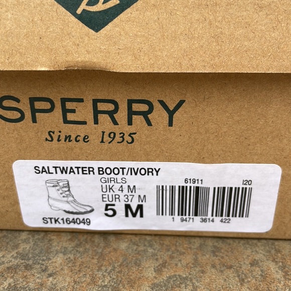 Sperry Topsider Saltwater Boot Ivory w Gold Girls Sz 5 M STK164049 Duck - Picture 12 of 17